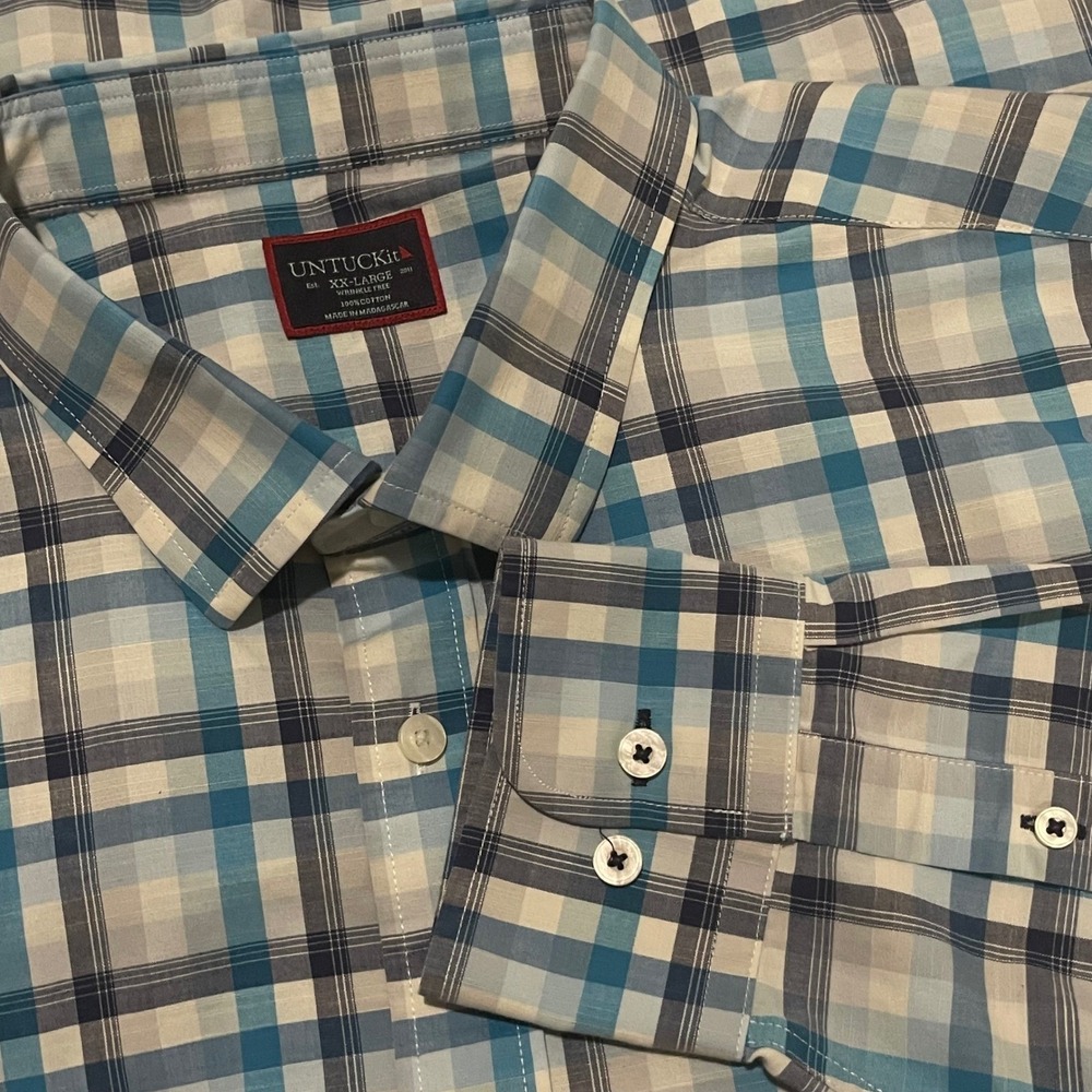 UNTUCKit Graciano WF Plaid Wrinkle Free Cotton‎ Long Sleeve Shirt XX-Large